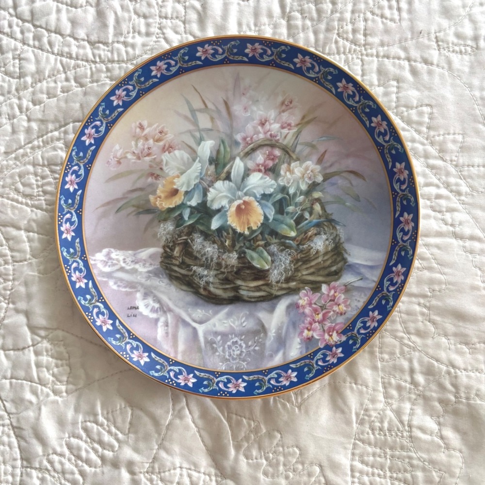 Bradford Exchange Lena Liu "Orchids" Collector Plate W.S. George Basket Bouquets